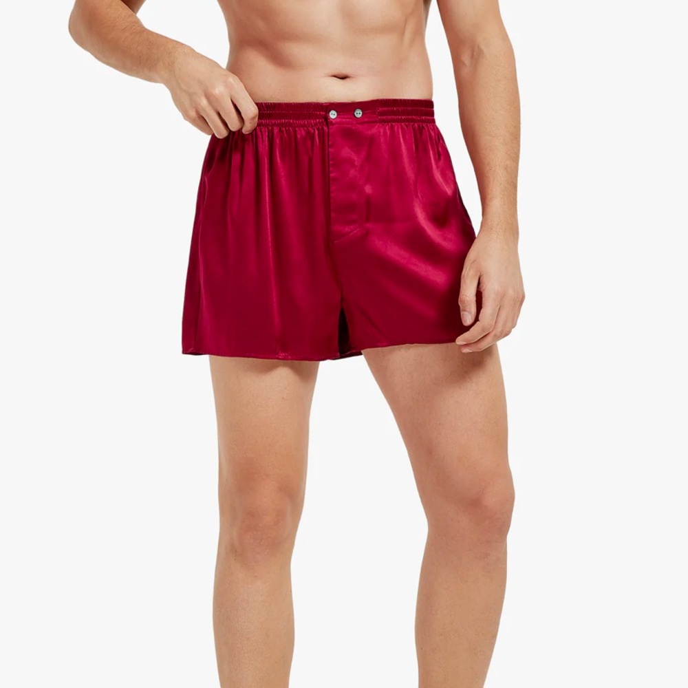 Mommesilk Luxury Fitted Draping Silk Boxer in Claret Red | XXL NWT